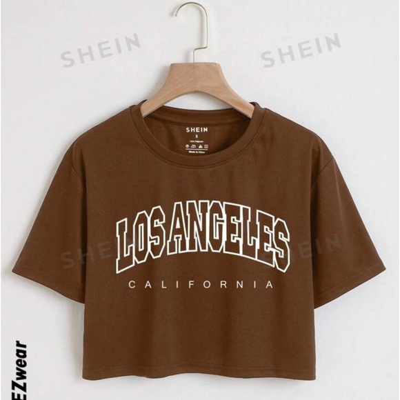 SHEIN EZcropped T-shirt Brown Los Angeles - Picture 2 of 2